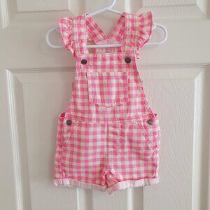 George Plaid Pink and White Denim Overalls Size 2T